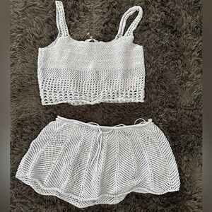 New Free People Beach Mairead Fauxchet Set Tank Top & Mini Skirt Blue Size Large